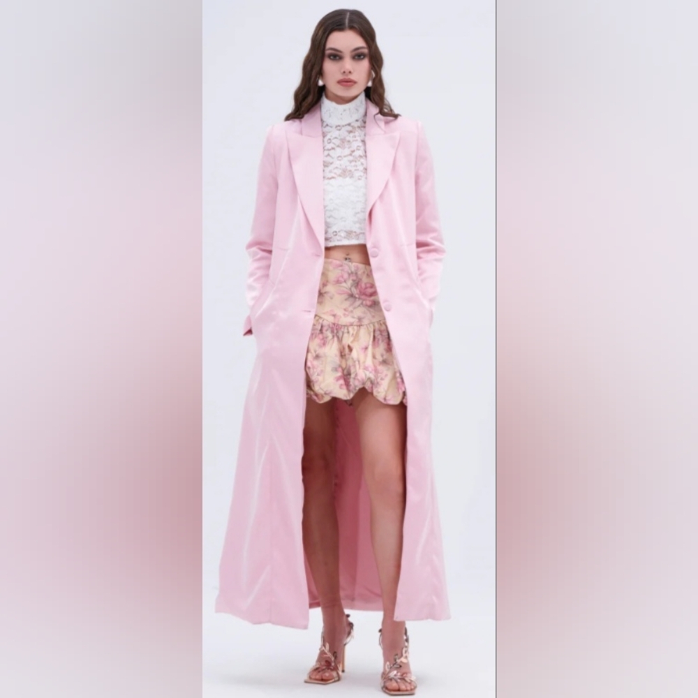 AKIRA Pink Satin Trench Coat